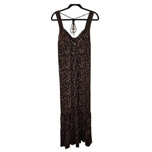 VTG Brown Tiered Maxi Dress Abstract Tiered Babydoll Y2K‎ Fairygrunge Granola